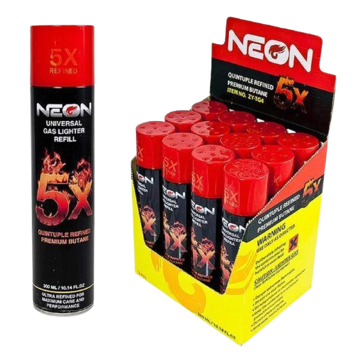 Neon 5x Premium Butane - Universal Gas Lighter Refill (12 x 300mL) - MK Distro