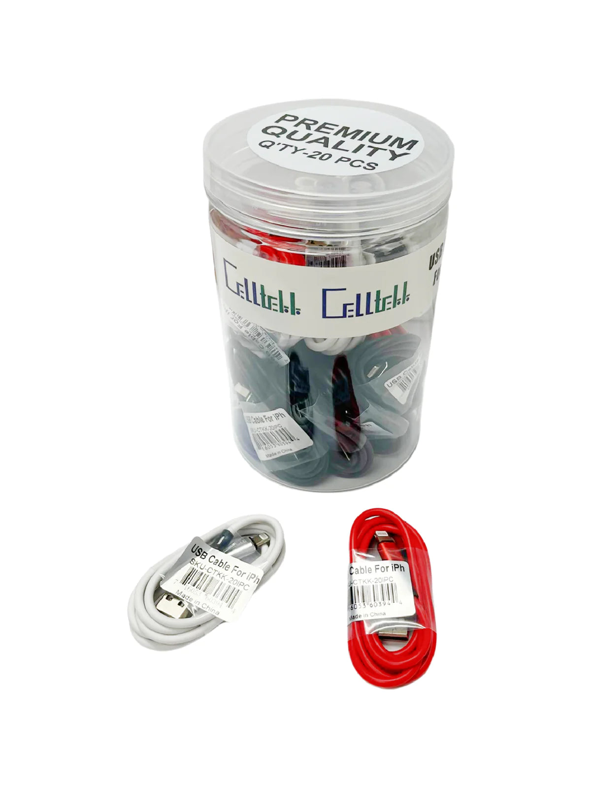 Celltekk USB Cable Jar Iphone 20PC - MK Distro