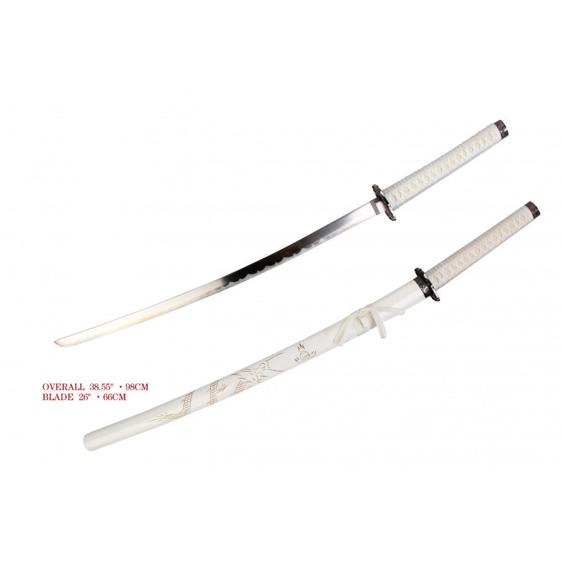 FL139139WH White Samurai Sword Satin Finished Full Size, No Stan (10/-/41*7*17/27) - MK Distro