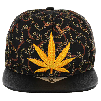 Adjustable Baseball Hat - Marijuana Leaf Patch (Black/Gold) - MK Distro