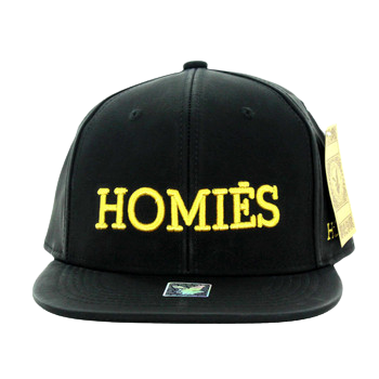 Adjustable Baseball Hat - Gold HOMIES Patch (Solid Black) - MK Distro