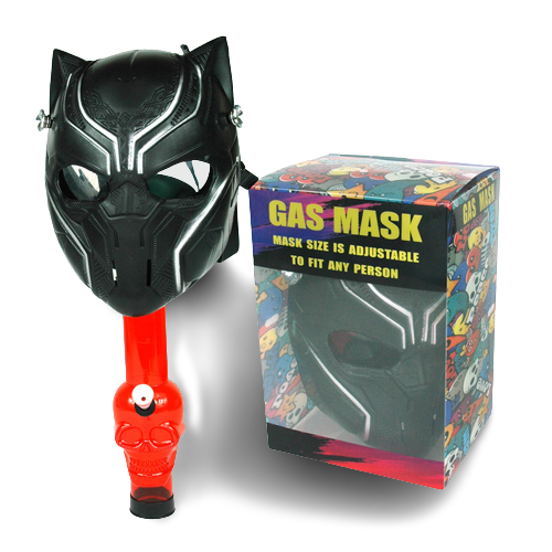 CHARACTER GAS MASK WITH PIPE,S4 BLACK PANTHER 24PC IN A MASTER CASE - MK Distro