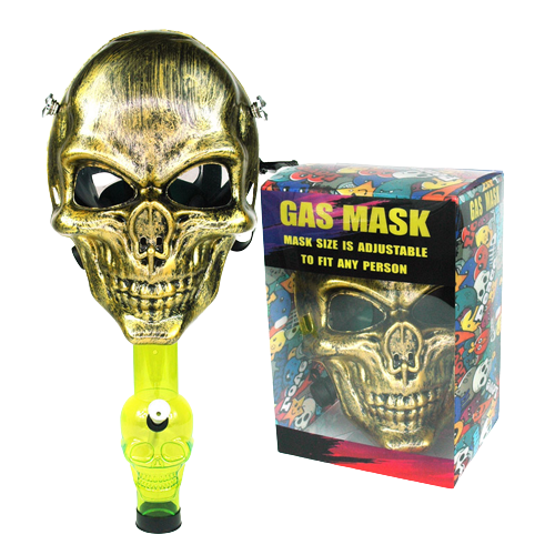 CHARACTER GAS MASK WITH PIPE,S6 GOLD SKULL 24PC IN A MASTER CASE - MK Distro