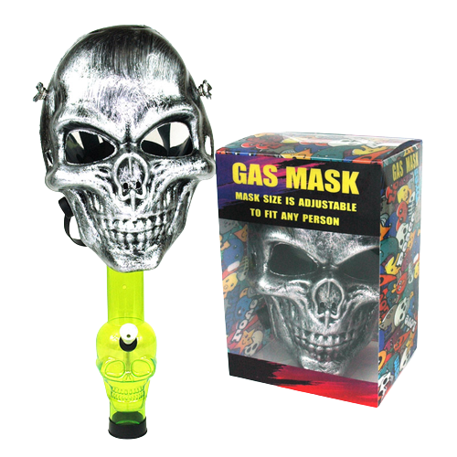 CHARACTER GAS MASK WITH PIPE,S8 SILVER SKULL 24PC IN A MASTER CASE - MK Distro