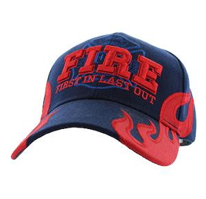 Adjustable Baseball Hat - Fire First in Last Out (Navy/Red) - MK Distro