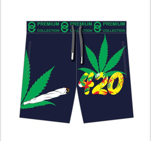 420 with Weed Leaf Swat Pants Shorts Blue & Green - MK Distro