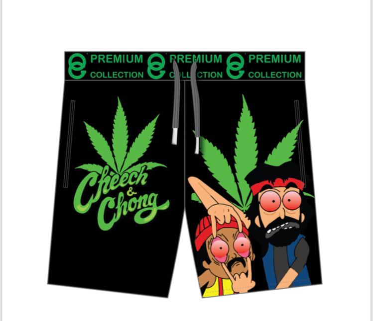 Cheech & Chong with Weed Leaf Swat Pants Shorts Black - MK Distro