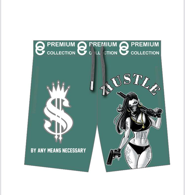 Dollar Hustle By Any Means Necessary Swat Pants Shorts Green - MK Distro