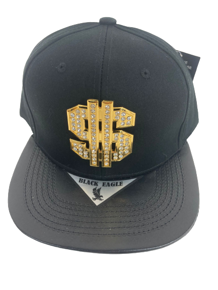 Adjustable Baseball Hat - Gold Dollar Patch (Solid Black) - MK Distro