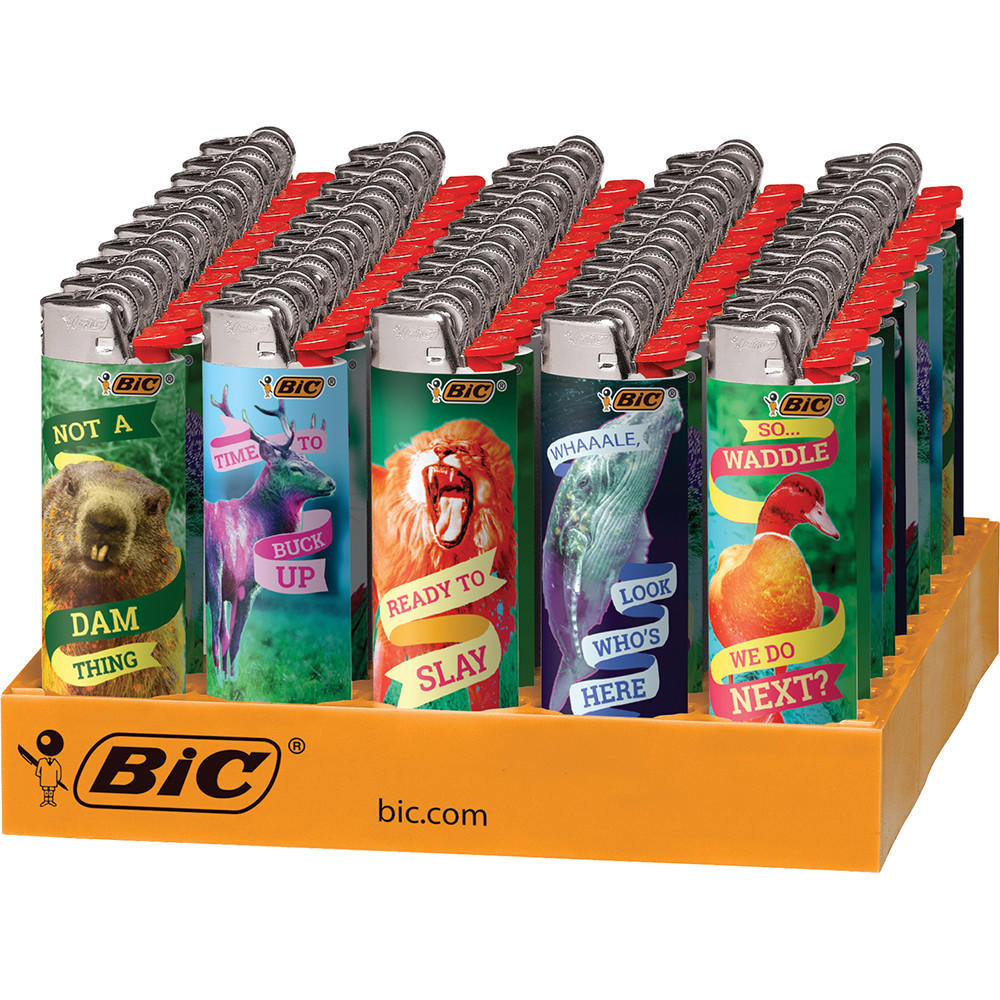 BiC Maxi - Special Edition Party Animal Series - Pocket Lighters (50-Count Tray) - MK Distro